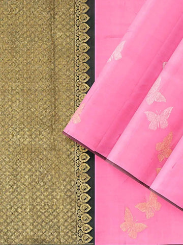 Pink Pure Kanchipuram Bridal Silk Saree with Butterfly Motif on the body without Border - Diadem