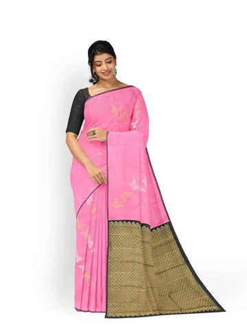 Pink Pure Kanchipuram Bridal Silk Saree with Butterfly Motif on the body without Border - Diadem