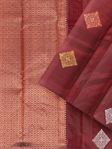 Maroon Pure Kanchipuram Pattu Saree with Zari Butta on the body and Without Border - Diadem