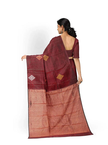 Maroon Pure Kanchipuram Pattu Saree with Zari Butta on the body and Without Border - Diadem