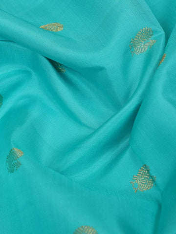 Turquoise Blue Pure Kanchipuram Bridal Silk Saree with Peacock and Chakra Motif Design with Zari Border - Diadem