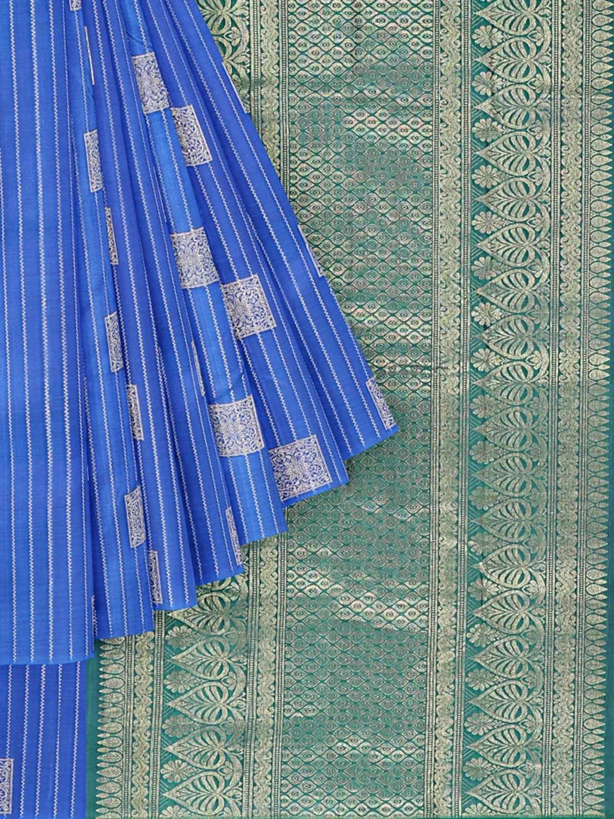 Royal Blue Pure Kanchipuram Saree with Zari Butta on the body and without Border - Diadem