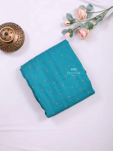 Teal Blue Semi Tussar Silk Saree with Small Flower Motif on the Body and without Border - Diadem