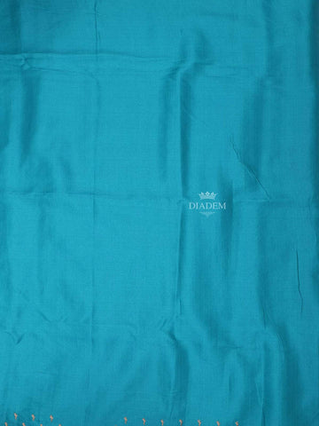 Teal Blue Semi Tussar Silk Saree with Small Flower Motif on the Body and without Border - Diadem