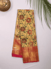 Gold Pure Kanchipuram Bridal Silk Saree with Floral Motif on the body and Contrast Zari Border - Diadem