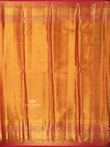 Gold Pure Kanchipuram Bridal Silk Saree with Floral Motif on the body and Contrast Zari Border - Diadem