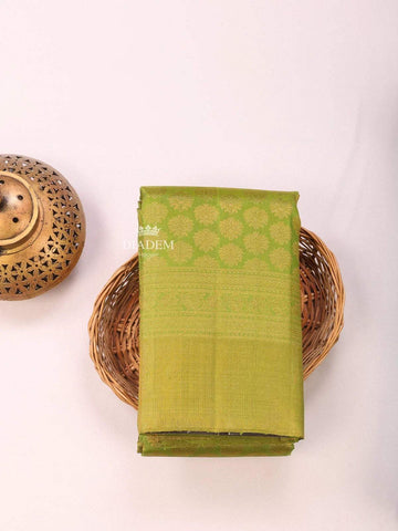 Lime Green Pure Kanchipuram Bridal Silk Saree with Zari Brocade on the body and Zari Border - Diadem