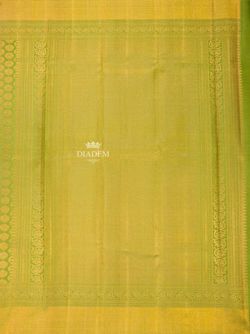 Lime Green Pure Kanchipuram Bridal Silk Saree with Zari Brocade on the body and Zari Border - Diadem