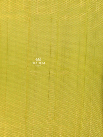 Lime Green Pure Kanchipuram Bridal Silk Saree with Zari Brocade on the body and Zari Border - Diadem