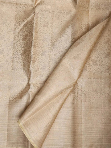 White Pure Kanchipuram Bridal Silk Saree with Floral Motifs on the Body with Matching Border - Diadem