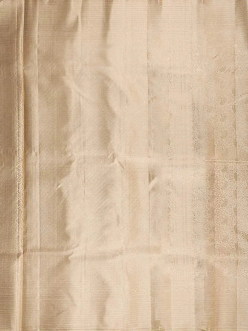 White Pure Kanchipuram Bridal Silk Saree with Floral Motifs on the Body with Matching Border - Diadem