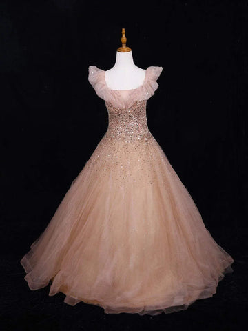 Peach Orange Embellished with Sequins Net Gown - Diadem