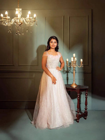 Light Pink Gown with Beads and Stones - Diadem