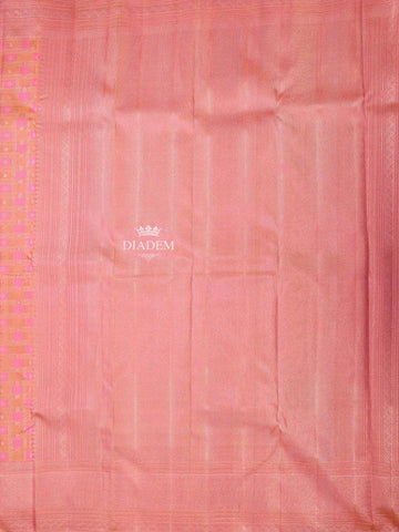 Pink Pure Kanchipuram Bridal Silk Saree with Checks on the body and Zari Border - Diadem