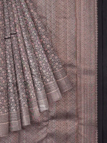 Black Pure Kanchipuram Pattu Saree with Zari Brocade on the body and Zari Border - Diadem