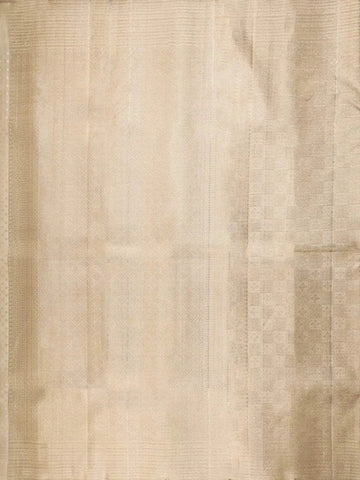 White Pure Kanchipuram Bridal Silk Saree with Checks Pattern on the Body with Matching Border - Diadem