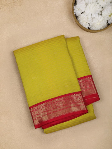 Parrot Green Checked Designs Pure Kanchipuram Silk Saree - Diadem