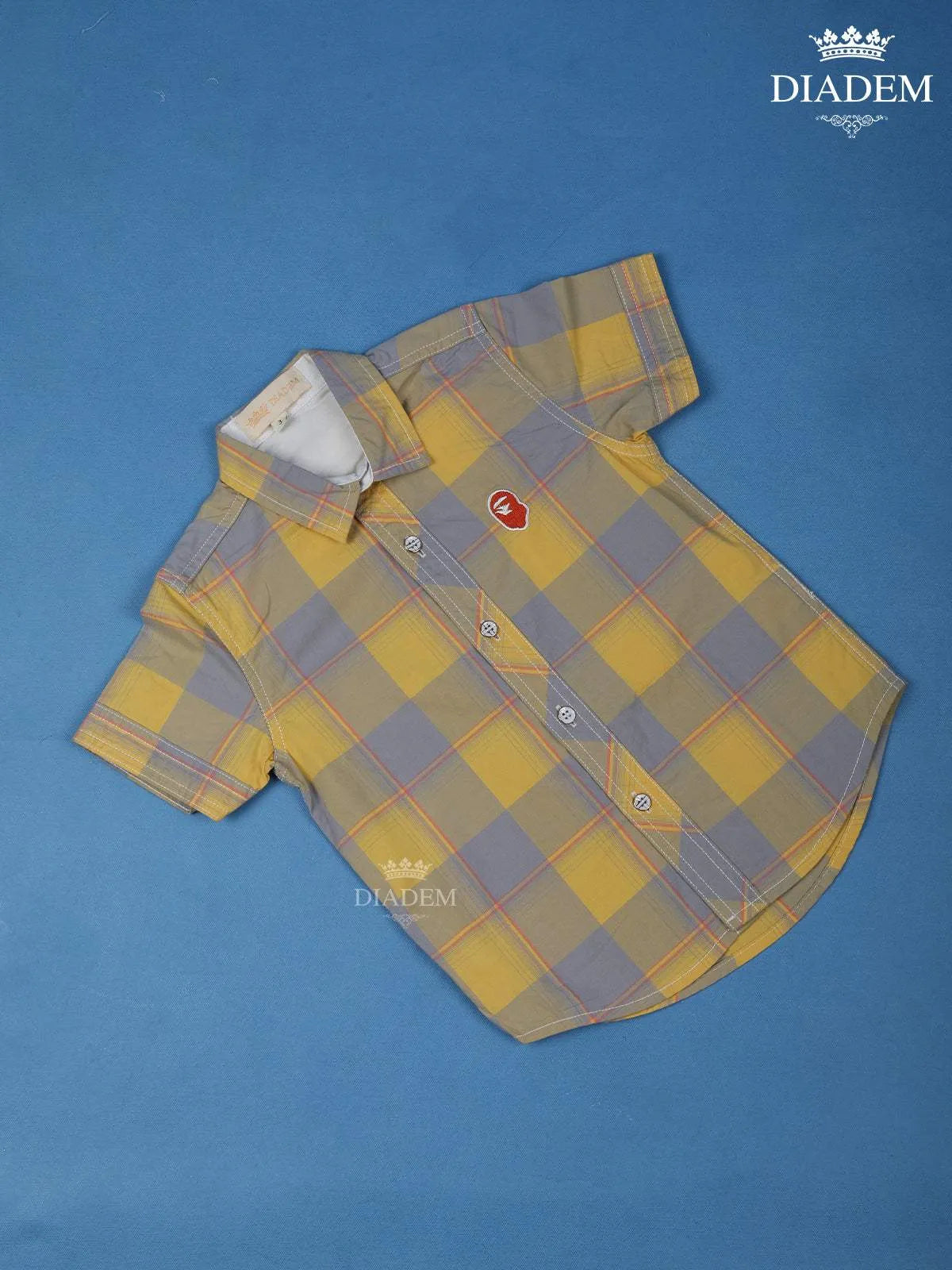 Yellow And Blue Checked half Sleeve Cotton Shirt - Diadem