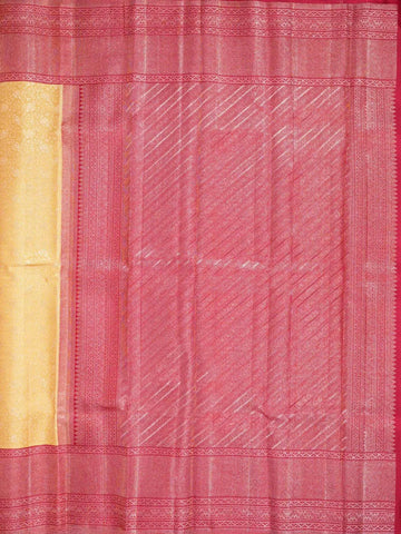 Yellow Pure Kanchipuram Silk Saree with Floral Designs on the Body and with Contrast Border - Diadem