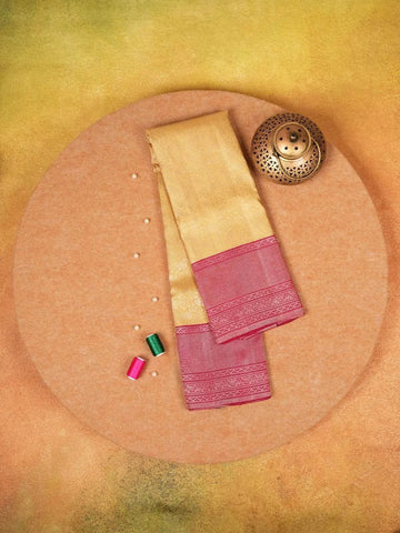Yellow Pure Kanchipuram Silk Saree with Floral Designs on the Body and with Contrast Border - Diadem