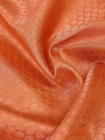 Orange Pure Kanchipuram Bridal Silk Saree with Floral Jacquard Design on the Body with Matching Border - Diadem