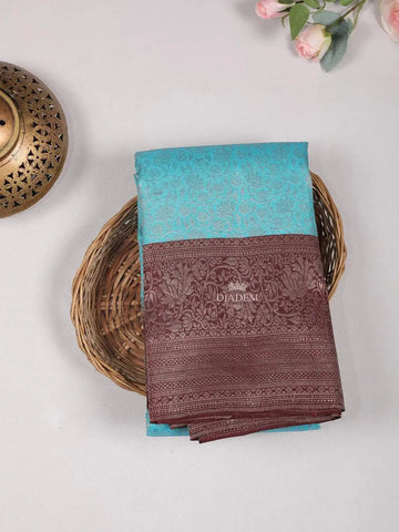 Blue Pure Kanchipuram Bridal Silk Saree with Zari Brocade on the body and Contrast Zari Border - Diadem