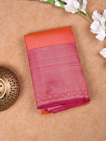 Orange Pure Kanchipuram Silk Saree with Floral Design on the Body with Zari Border - Diadem