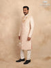 Cream Raw Silk Sherwani Suit with Floral Threadwork Embroidery, Paired with Bead Mala - Diadem