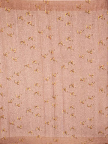 Peach Banarasi Saree with Palm Tree and Crane Design on the Body and with out Border - Diadem