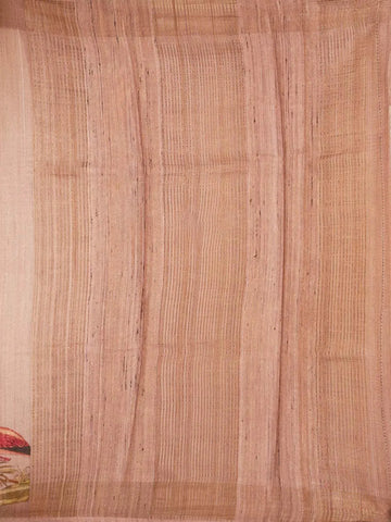 Peach Banarasi Saree with Palm Tree and Crane Design on the Body and with out Border - Diadem