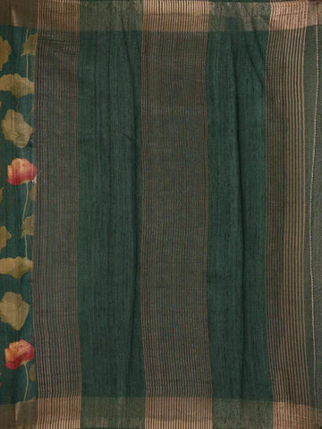 Green Banarasi Saree with Flower and Leaf Design on the Body with Zari Border - Diadem