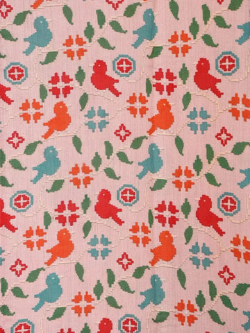 Light Pink Banarasi Silk Saree with Birds and Floral Design on the Body with Contrast Zari Border - Diadem