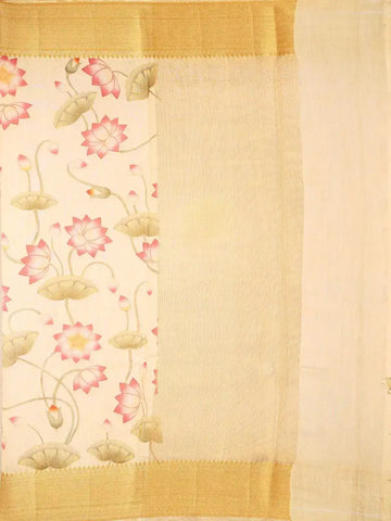 Yellow Banarasi Saree with Floral Design on the Body with Zari Border - Diadem