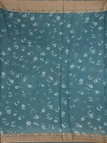 Teal Blue Banarasi Saree with Flower and Leaf Design on the Body and Zari Border - Diadem