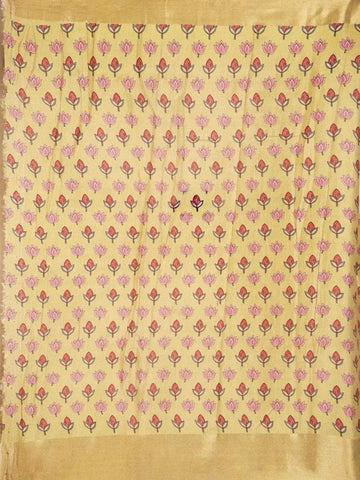 Yellow Banarasi Saree with Floral Jacquard Design on the Body with Zari Border - Diadem