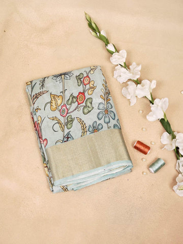 Light Grey Banarasi Saree with Floral Jacquard Design on the Body with Zari Border - Diadem