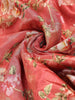 Coral Red Banarasi Saree with Flower Design on the Body with Contrast Border - Diadem