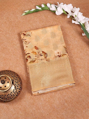 Apricot Orange Banarasi Saree with Zari Border | Diadem India - Diadem