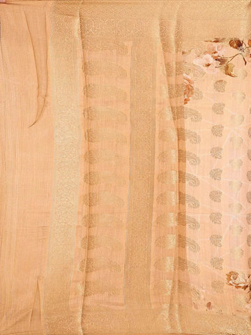 Apricot Orange Banarasi Saree with Zari Border | Diadem India - Diadem
