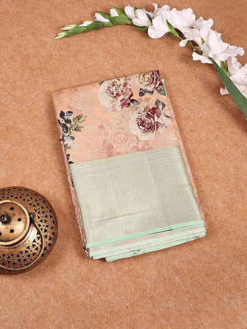 Peach Banarasi Saree with Flower Jacquard Design on the Body with Zari Border - Diadem