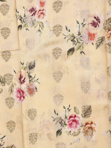 Light Yellow Banarasi Saree with Floral Design on the Body and Contrast Border - Diadem