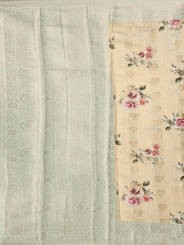 Light Yellow Banarasi Saree with Floral Design on the Body and Contrast Border - Diadem