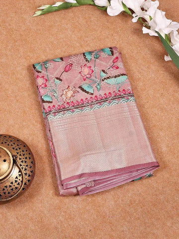 Onion Pink Banarasi Saree with Floral Design on the Body with Matching Border - Diadem