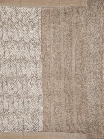 Beige Chanderi Silk with Paisley Pattern on the Body with Matching Border - Diadem