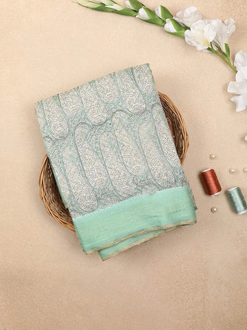 Mint Green Chanderi Silk Saree with Paisley and Floral Prints on the Body with Designed Border - Diadem