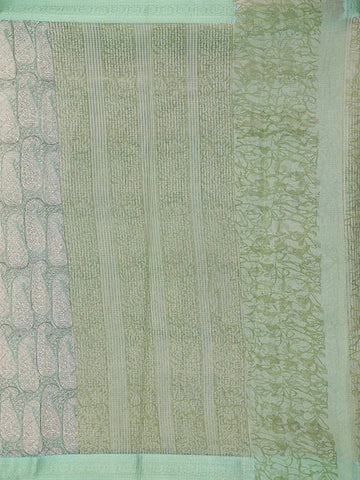 Mint Green Chanderi Silk Saree with Paisley and Floral Prints on the Body with Designed Border - Diadem