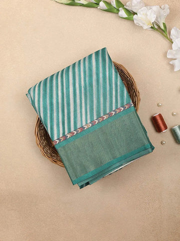 Green Chanderi Silk Saree with Stipes Design on the Body with Matching Border - Diadem