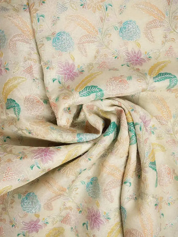 Beige Tussar Silk Saree with Floral Designs on the Body and with Designed Border - Diadem