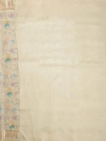 Beige Tussar Silk Saree with Floral Designs on the Body and with Designed Border - Diadem