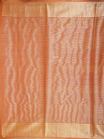 Orange Semi Banarasi Saree with Stripes Design on the Body with Zari Border - Diadem